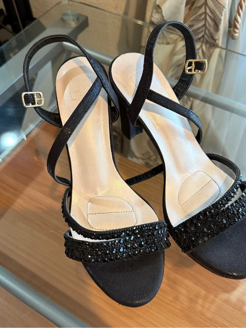 New DB Studio Black Crystal-Strap Heels - Women